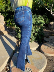 Teresita Bell Bottom Booty Lifter Open Leg Faded Blue Jeans