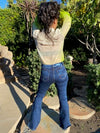 Teresita Bell Bottom Booty Lifter Open Leg Faded Blue Jeans