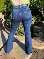 Teresita Bell Bottom Booty Lifter Open Leg Faded Blue Jeans